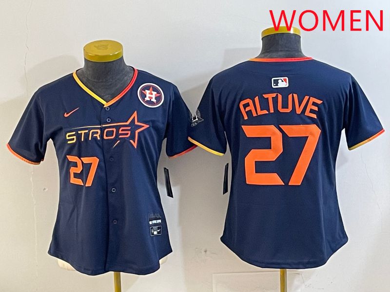 Women Houston Astros #27 Altuve Drak Blue Three generations Joint Name 2025 Nike MLB Jersey style 4107